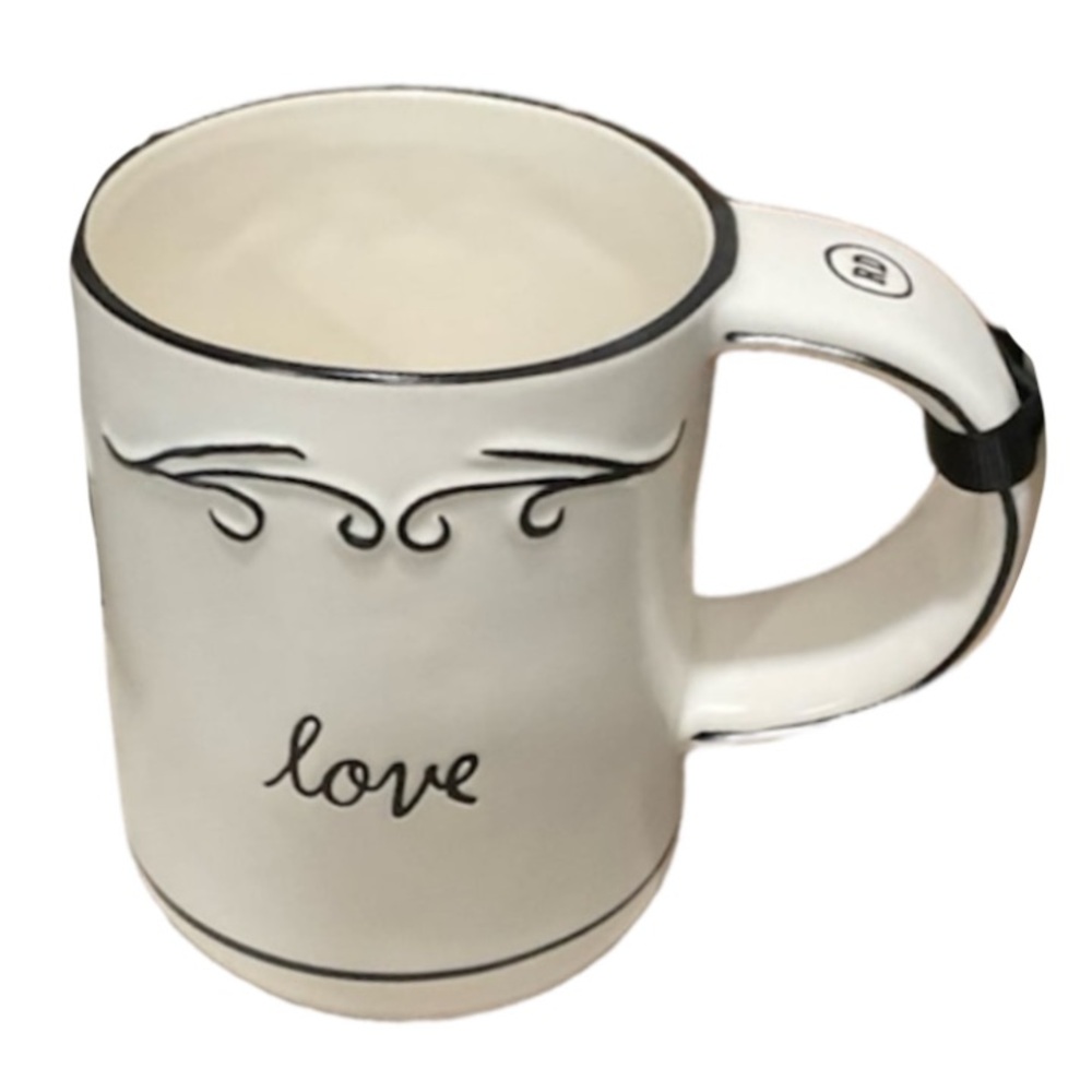 BRAND NEW WITH TAGS | Set of 2 Rae Dunn Cream Love Mugs with Black Accents ☕️